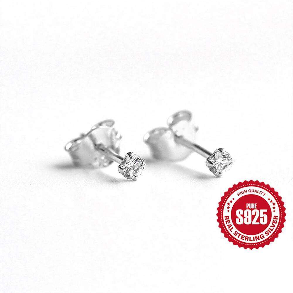 Aide 925 Sterling Silver 2.5/3/3.5mm Mini Round Zircon Bar Piercing Stub Earrings For Women Minimalist Jewelry Party Set Gift