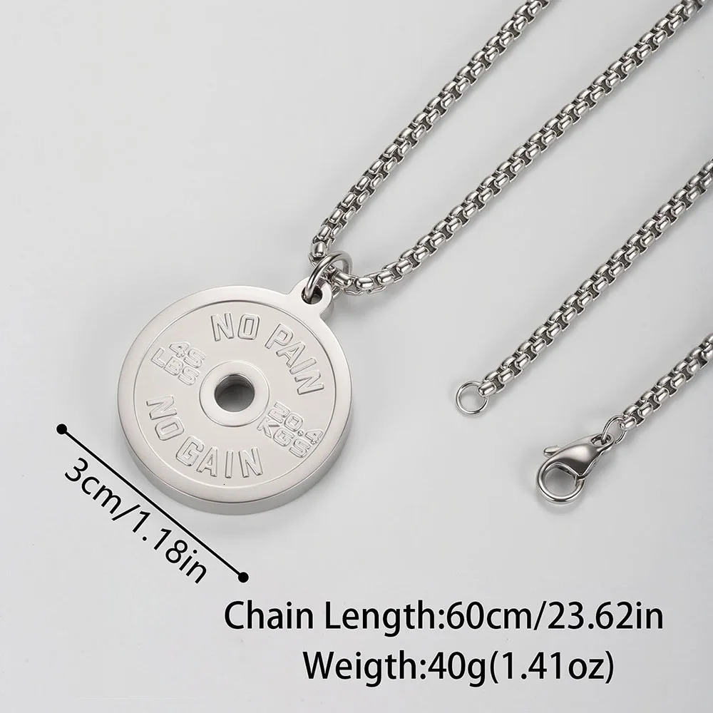 1PC Fadeless Stainless Steel Round Dumbbell Pendant Necklace for Men NO PAIN NO GAIN Fitness Necklace Man Spiritual Jewelry 251230