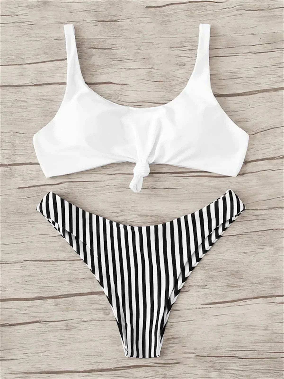 Sexy Micro Bikini Women Swimsuit Scoop Neck Striped Swimwear Knot Bow Fringe Summer Beachwear Bathing Suit Push Up Biquini 251231