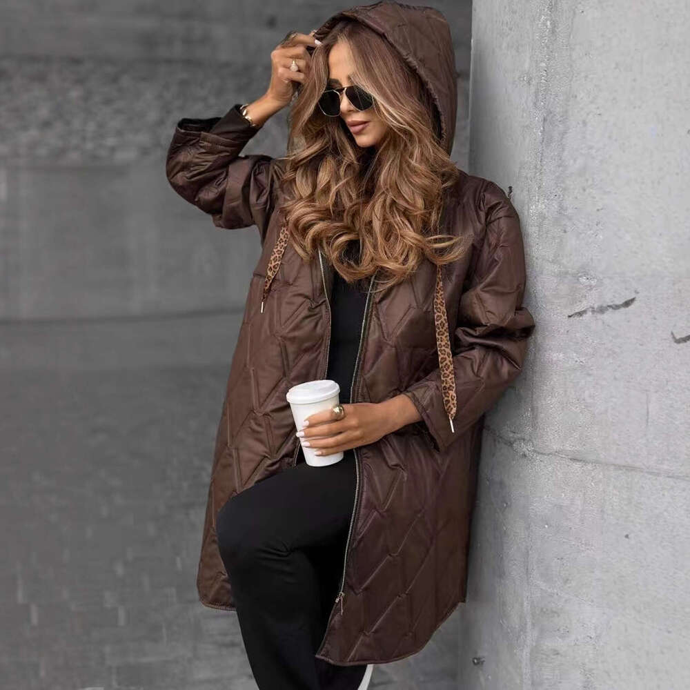 ins European and American Foreign Trade 2026 Women's Winter Drawstring Casual Diamond Quilted Hooded Lightweight Jacket for Women