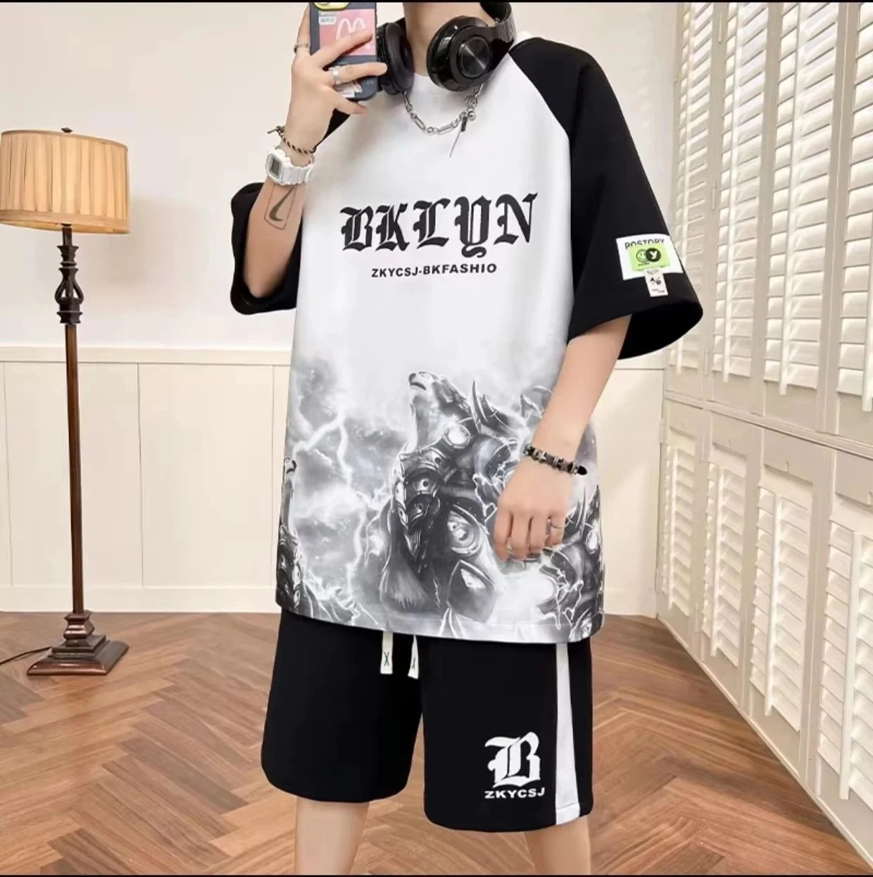 Summer fashion mens personalized letter print comfortable breathable round neck Tshirt shorts set outdoor street style outfit 251230