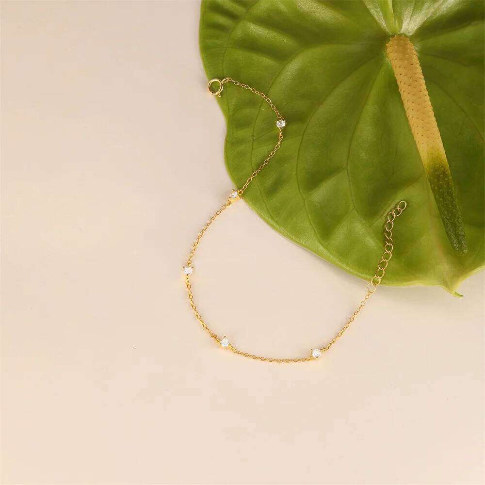 Aide 925 Sterling Silver 7.5mm Zircon Charm Bracelet For Women Luxury Minimalist Jewelry Adjustable Gold Chain Wedding Party