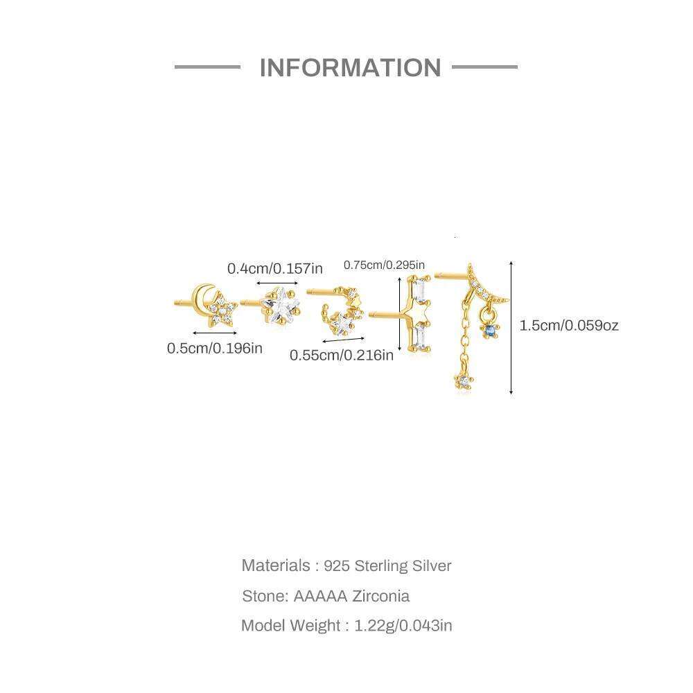 Aide 925 Sterling Silver 5pcs Earring Set Flower/Star/Moon/butterfly Zircon Stud Earrings For Women Piercing Wedding Party Jewel