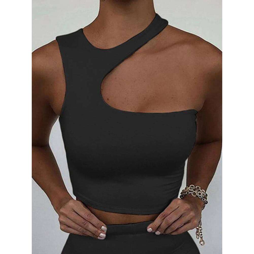 Cut Out Sexy Crop Off Shoulder Solid 2024 Skinny Sport Short Women Tank Irregular Summer Tube Tops