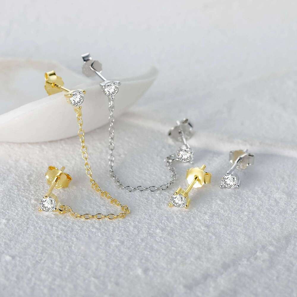 Aide 925 Sterling Silver Mismatched Stud Earrings For Women Tiny Stunning Zircon CZ Chain Tassel Ear Studs Piercing Pendientes