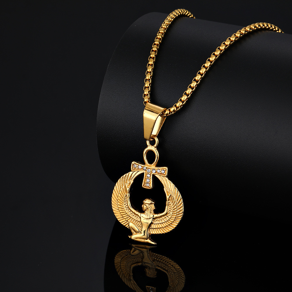 Luxury Brand Designer Jewelry European And American Retro Classic Ancient Egyptian Pharaoh Guardian Ankh Cross Pendant INS Titanium Steel Necklace