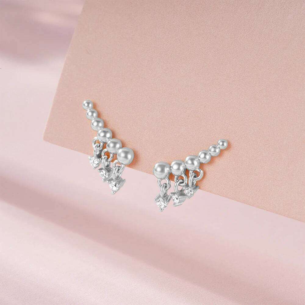 Aide 925 Sterling Silver Beading With Small Zirconia Pendient Piercing Stud Earrings For Women 18K Gold Simple Elegant Jewelry