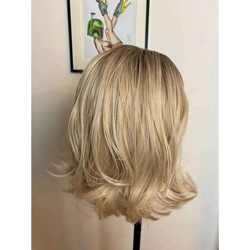 Rooted Synthetic Lace Frontal Highlight Light Blonde Natural Wave Transparent Pre Plucked Heat Resistant Fiber Wig for Women