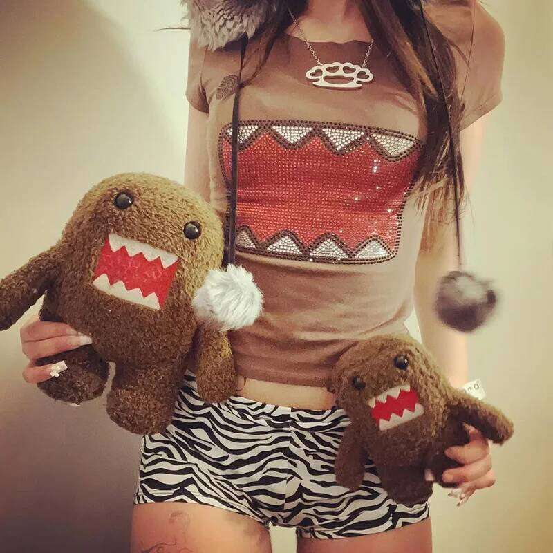 2025 summer new women Y2K Girl Retro Hot Fix Rhinestone Application Round Neck T-shirt Funny Vintage Tama Jun Top