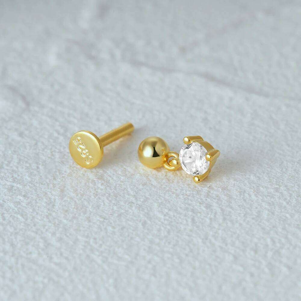 Aide 925 Sterling Silver Dangling Zircon Gold Chain Drop Earrings For Women Piercing Flat Screw-Back Minimalist Jewelry Gift