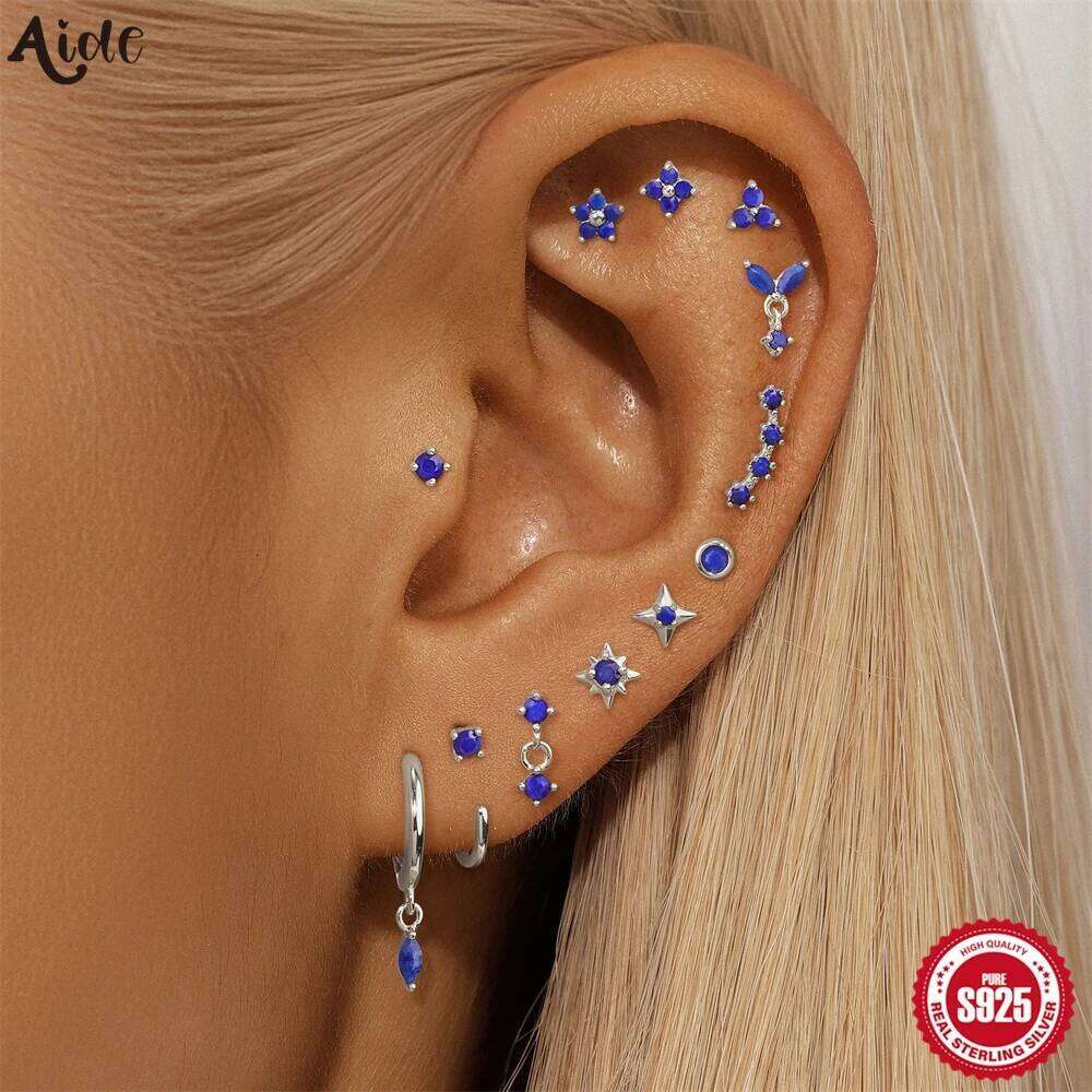 Aide 925 Sterling Silver Single 1 Piece Stud Earring Fashionable Shiny Cute Natural Lazurite Flat Head Piercing Studs For Women