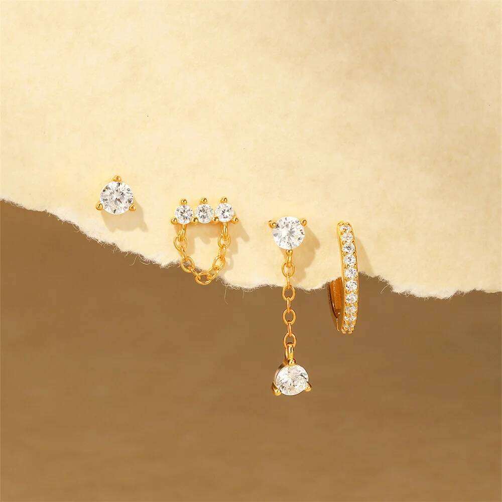 Aide 925 Sterling Silver Handmake Koran INS Party Zircon Stud For Women Chains Lightning Moon Earring Xmas Jewelry Set