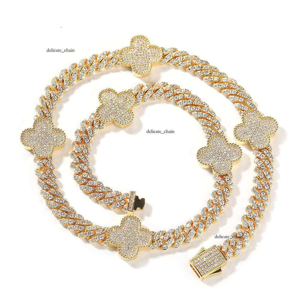 VVS Moissanite Hip Hop Cuban Chain Round Cut Diamond 14mm Jewelry for Men and Women Ice 925 Sterling Silver