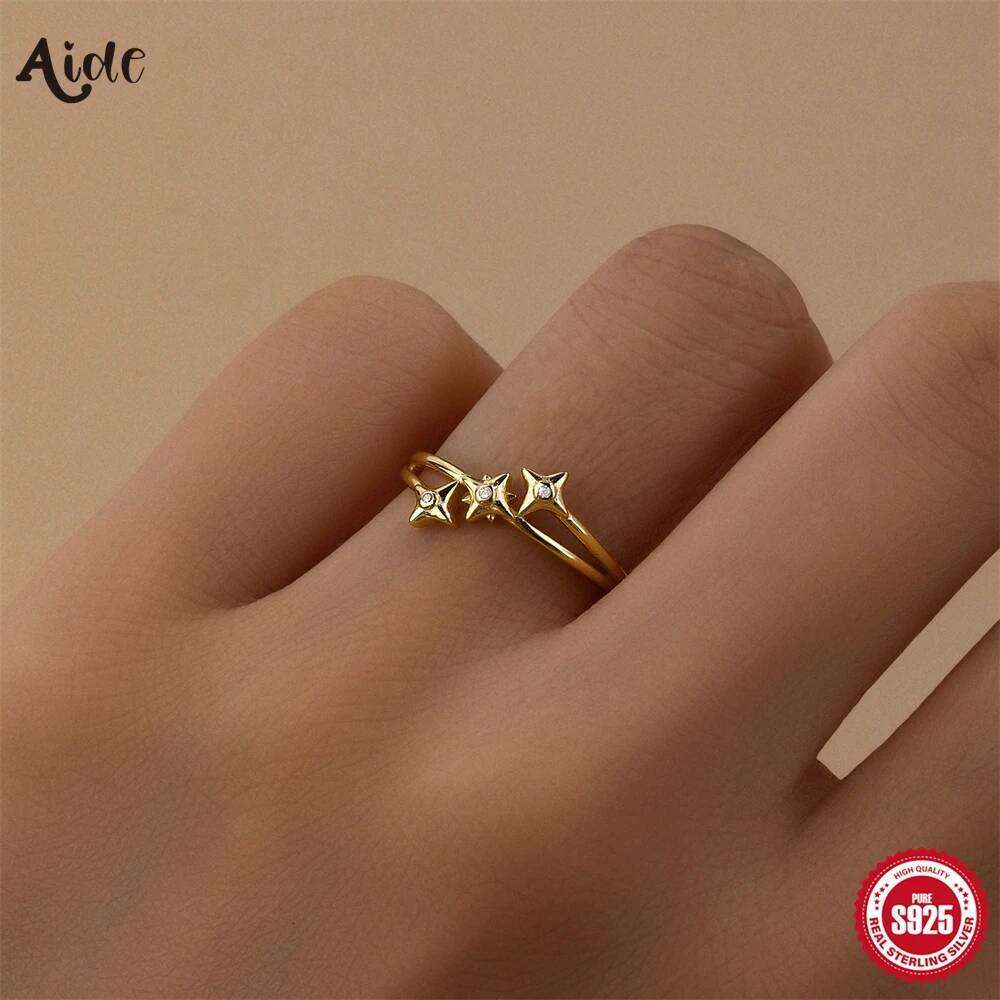 Aide 925 Sterling Silver Three Star Rings Boho Minimalist Band Ring Fashion Kpop Jewelry Birthday New Year Gift for Lover Friend