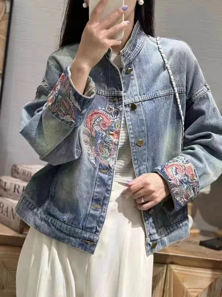 Spring Autumn Denim Coat blue Chinese Retro National Style y Jacket Women Fashion Loose 251231