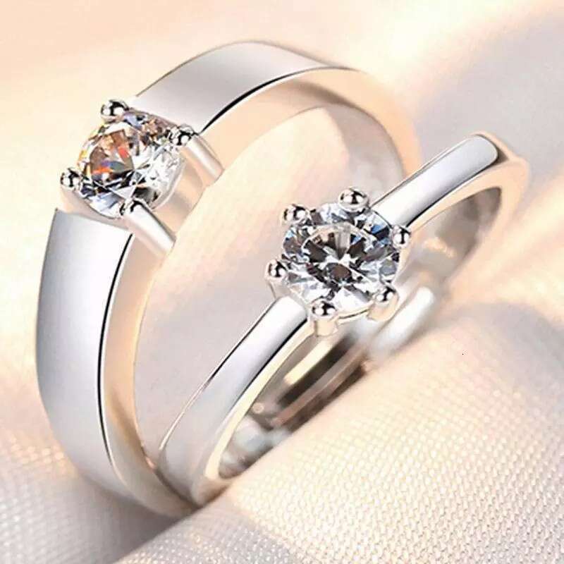 2Pcs Couple Ring Platinum Plated Adjustable Open Rings Jewelry Wedding Ring Korean Style Simple Celebrity Valentine's Day Gift