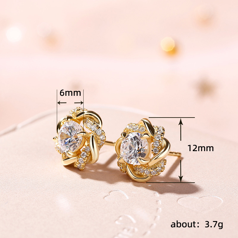 Charm Flower Stud Earrings 18K Gold Plated S925 Needle Women Girls Jewelry Gift