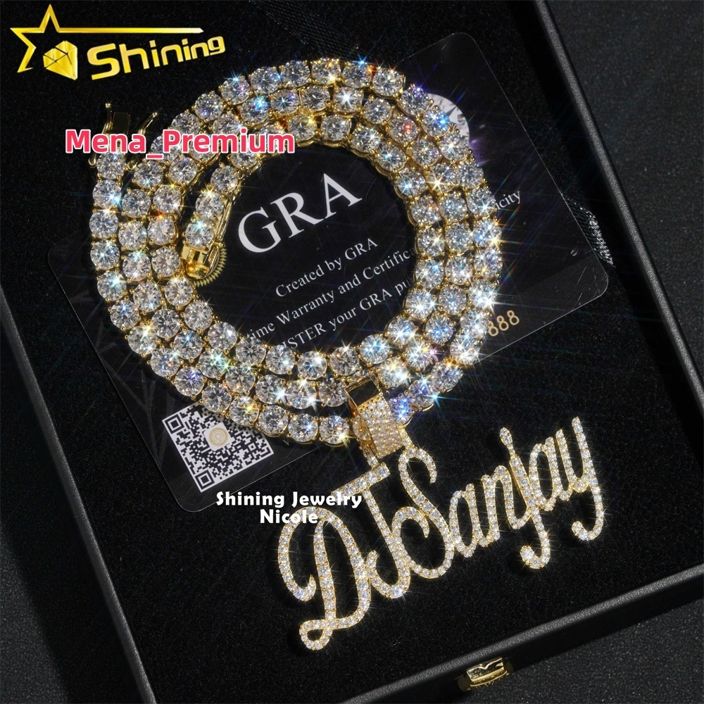 Custom Made Unique Letter Initial Silver 18k Gold Plated VVS Moissanite Name Pendant