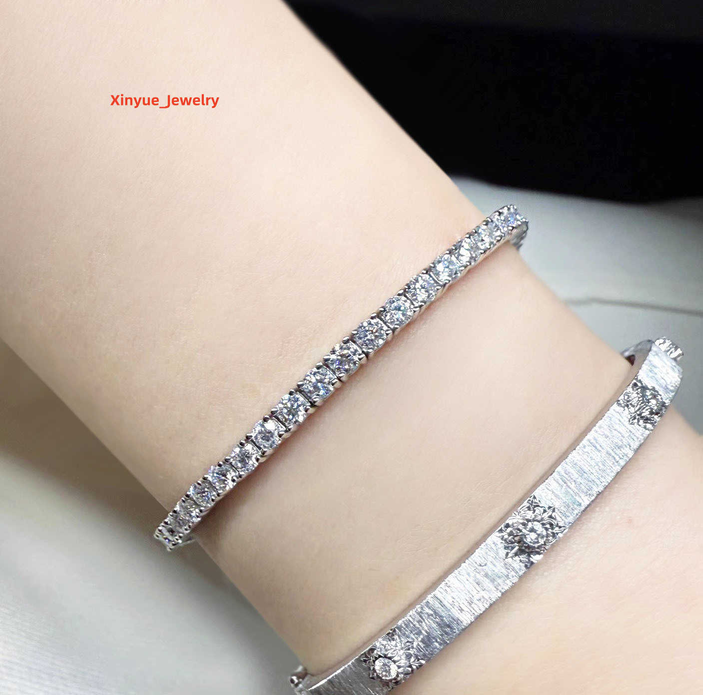 Wholesale S925 Sterling Silver Moissanite Tennis Bracelet Fully Inlaid with 03ct Moissanite Platinum Bracelet for Woman