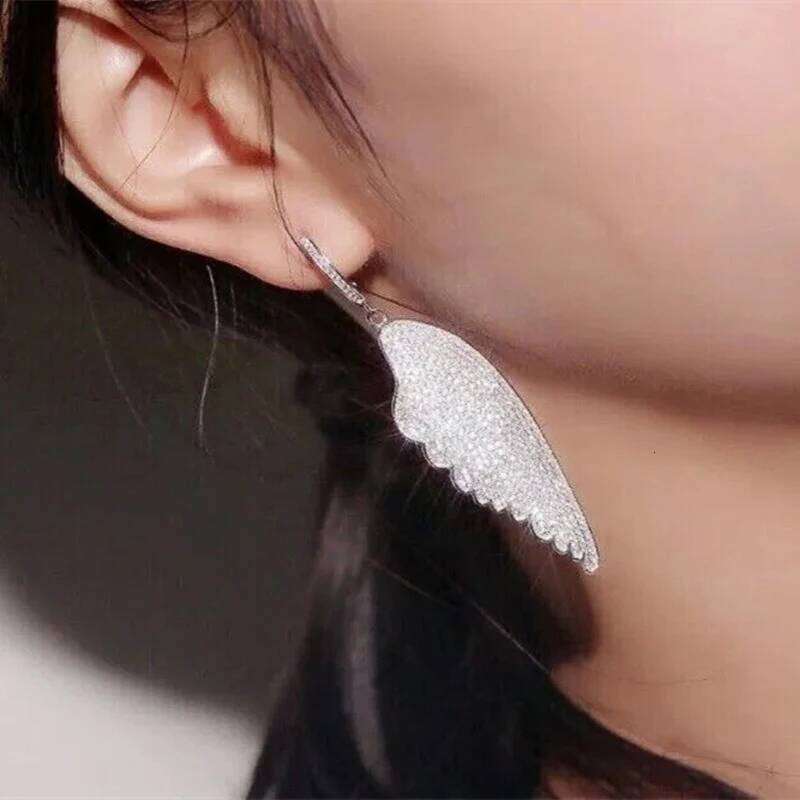 Huitan Sparkling Angel Wing Earrings with Brilliant Zirconia Female Exquisite Exaggerated Fashion Pendant Accessories Jewelry