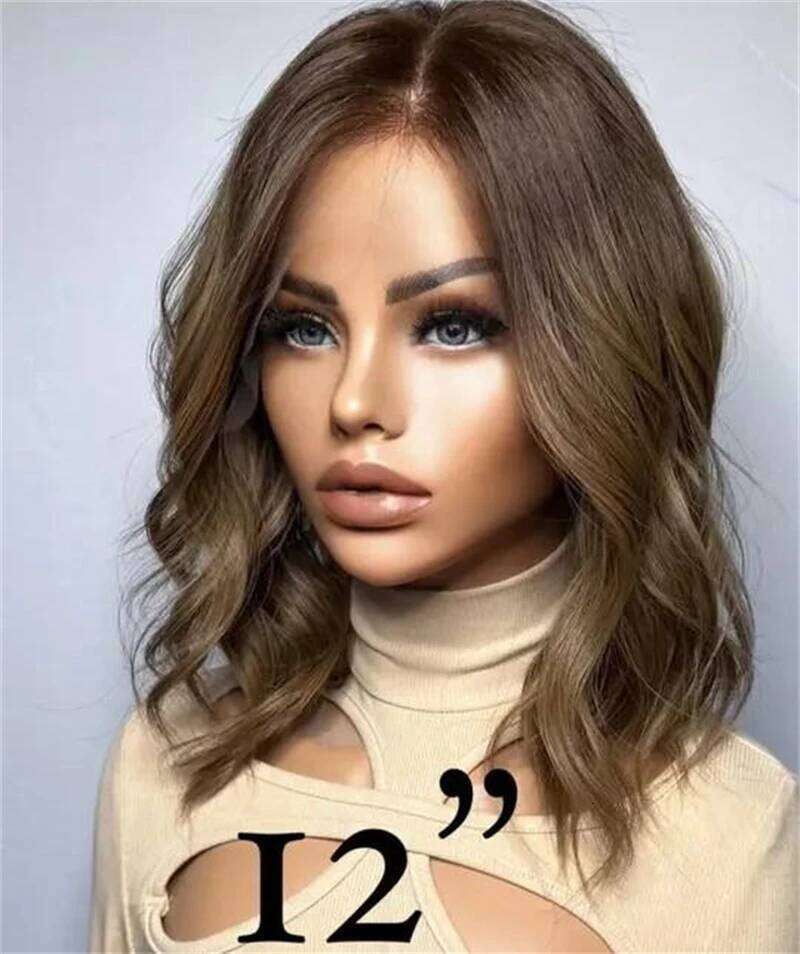 Ombre Brown Blonde Front 13x4 HD Synthetic Woman Wig Natural Wave Cosplay Daily WEar High Quality Short Bob Lace Wigs