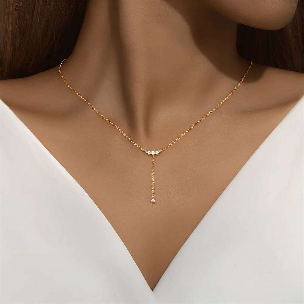 Aide 925 Sterling Silver New Fashion Y-shaped Pendant Necklace Bamboo Chain Clavicle Chains Beach Wedding Party Bride Jewelry
