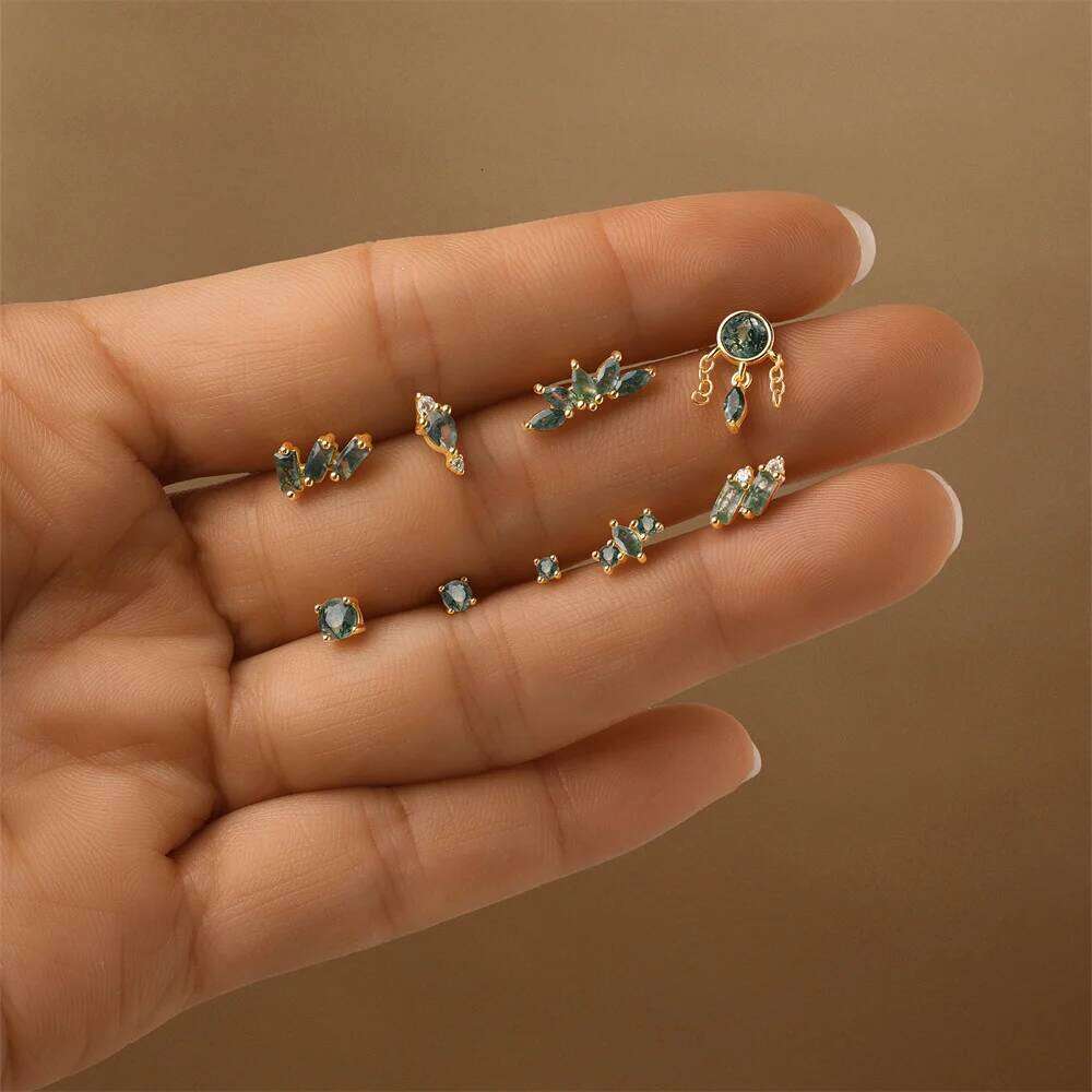 Aide Agate Stud Earrings For Women 925 Sterling Silver Jewelry Gift Simple Dainty Cartilage Helix Natural Stone Flat Back Studs