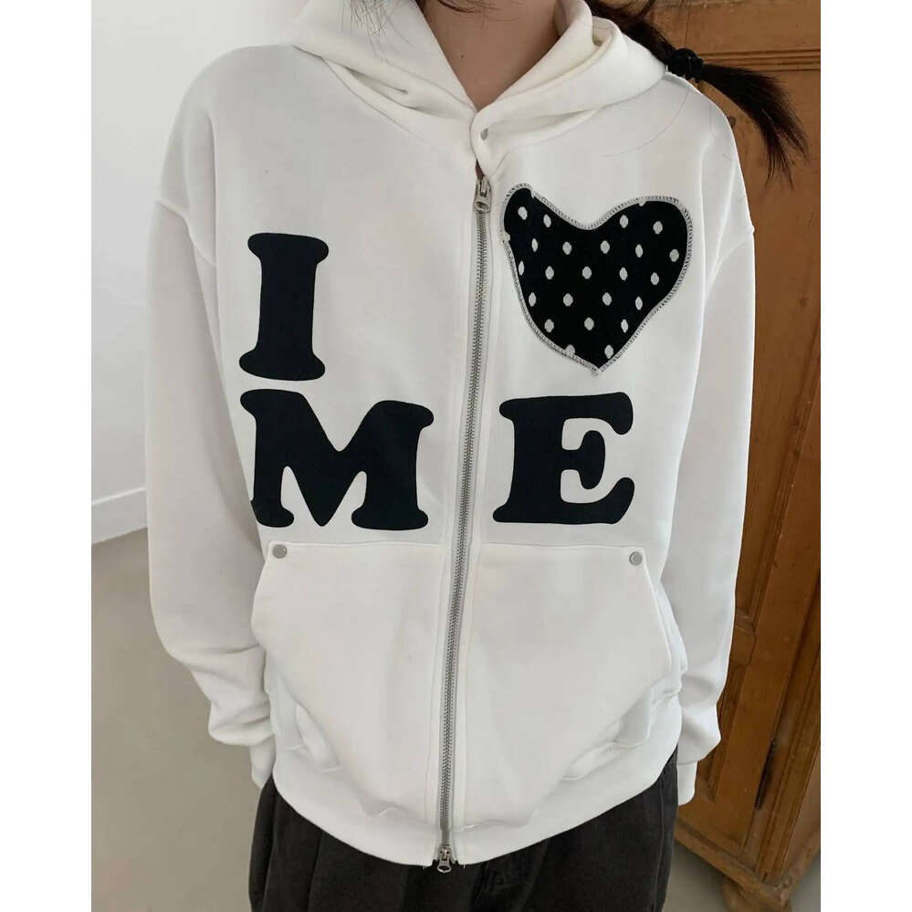 Zhehan Korean Style Retro Fashion Letter Patch Oversized Women's Double Zipper Hoodie Y2K New Harajuku Gothic Casual Joker Sweatshirt