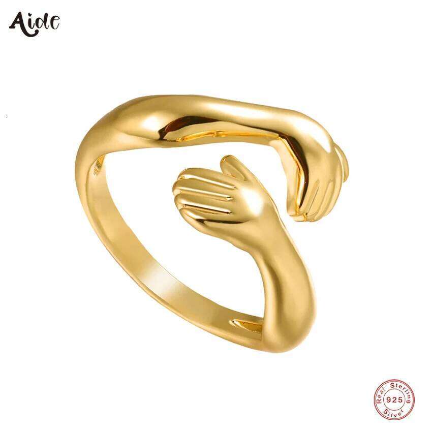 Aide 925 Sterling Silver Creative Hands Love Resizable Rings For Women Valentine's Gift Cute His Big Loving Hug Gesture Ring