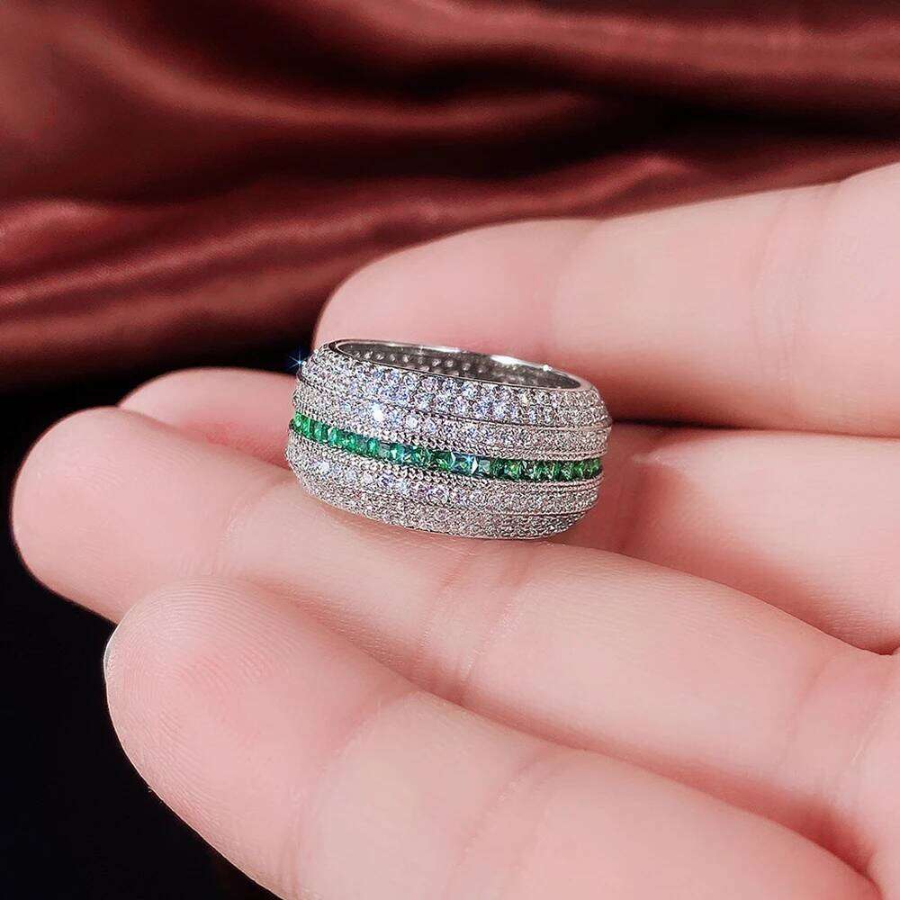 Huitan Gorgeous Promise Rings Women for Party Full Brilliant CZ Green Finger Accessories Anniversary Gift New Trendy Jewelry