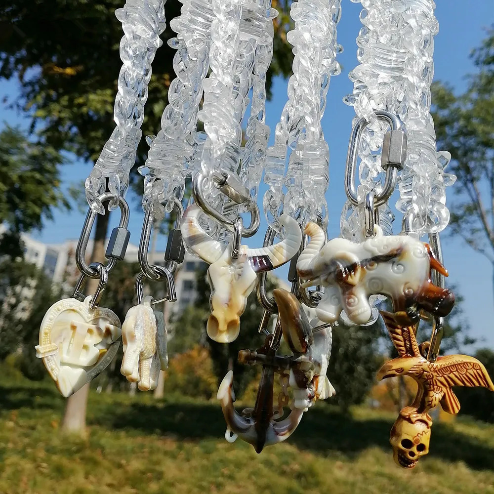 FishSheep Acrylic Clear Chain Eagle Skull Lock Pendant Necklace Men Women Hip Hop Spike Resin Elephant Choker Necklace Jewelry 251230