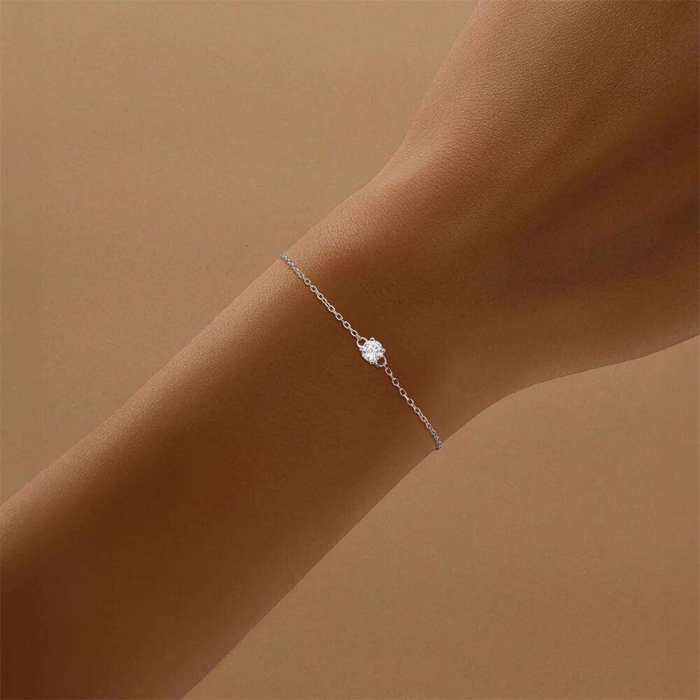 Aide 925 Sterling Silver Moissanite Bracelet Dainty Link Chain Pave Setting CZ For Women Wedding Birthday Jewelry Xmas Gift