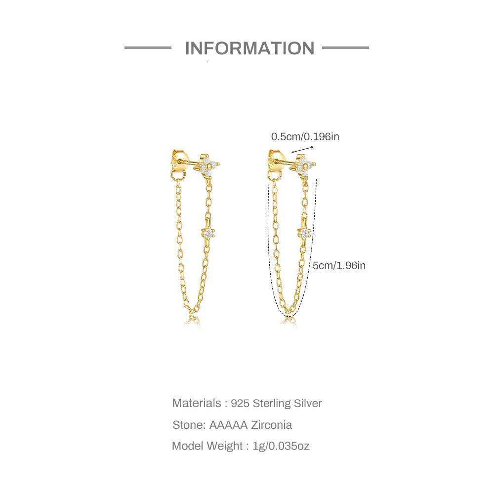 Aide 925 Sterling Silver Flower Zircon Long Tassel Drangle Earring For Women Luck Girls Four Leaf Clover Ear Studs arete Jewelly