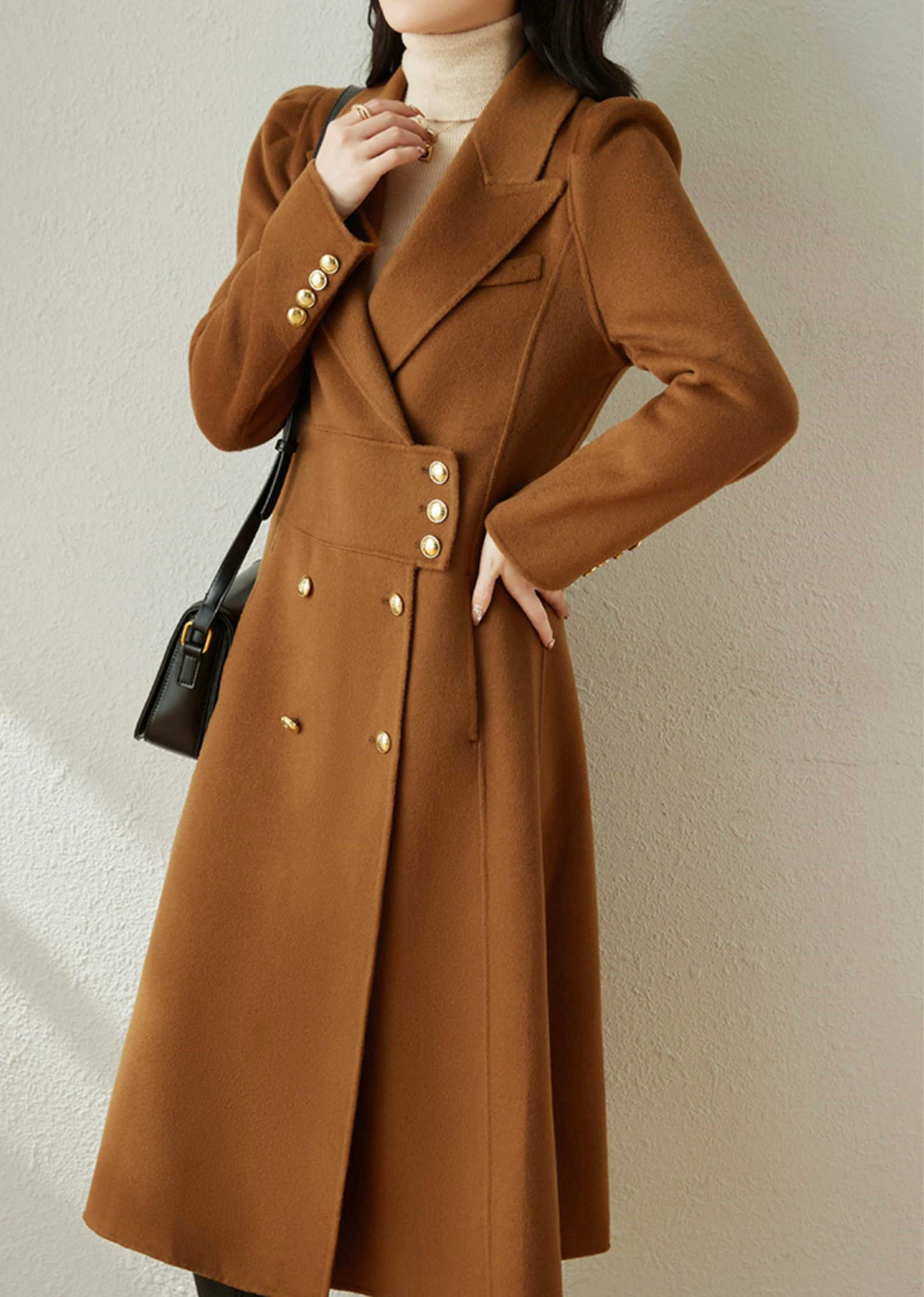Fashion Women Long Coat Peaked Lapel Wool Blend Jacket Overcoat Autumn Winter One Piece Customized Outwear