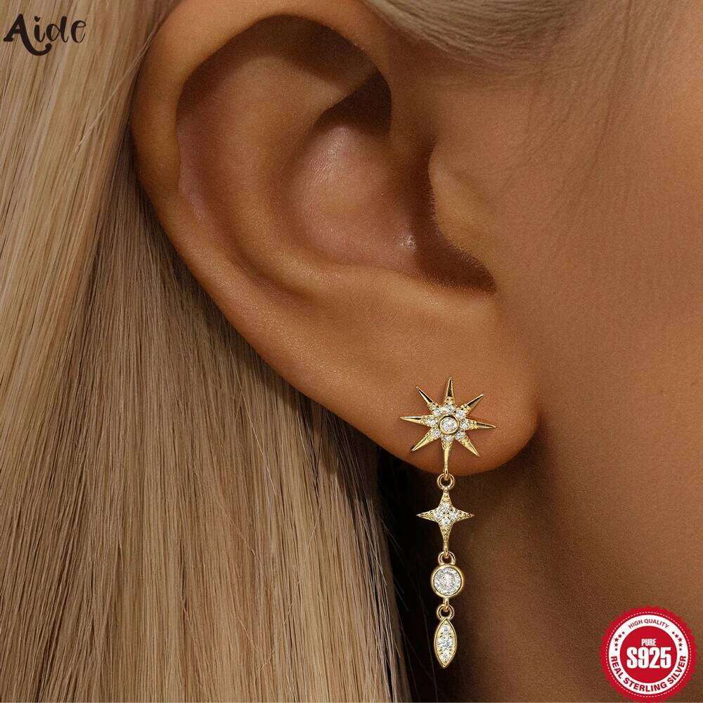 Aide Female Dangle for Women Star Starburst North-Star Real 925 Silver Charm Drop Earrings For Girl Fine Jewelry aretes