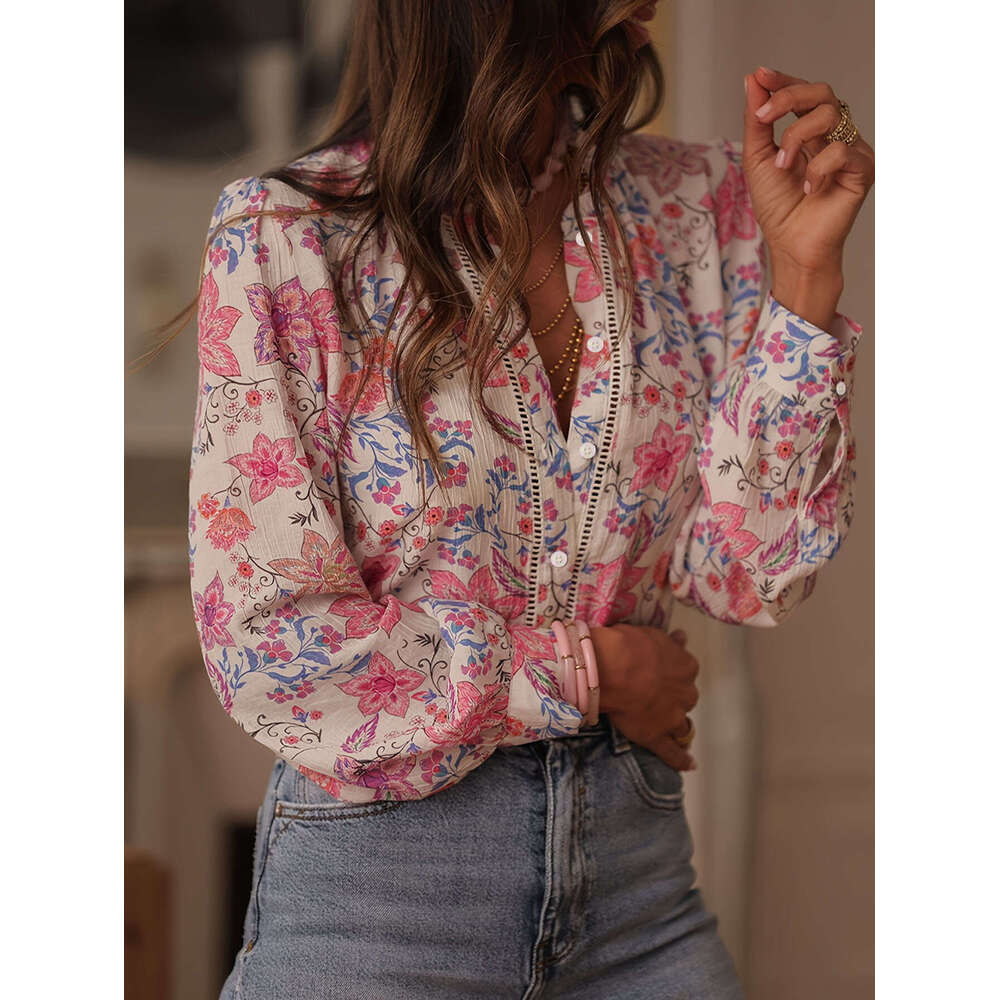 2026 New European and American Style Printed Women's Spring Summer Elegant Foreign Trade Long Sleeve Shirt