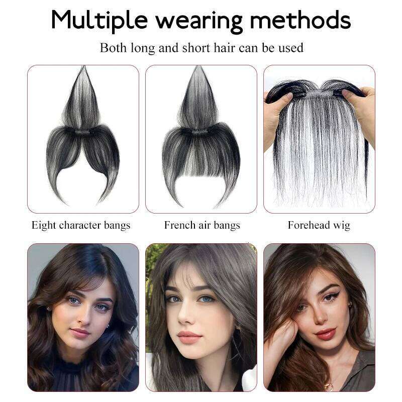 100% Human Natural Forehead Fringes 3D French Wig for Women Hair Pieces Head Curtain Piece Eight Shaped Bangs