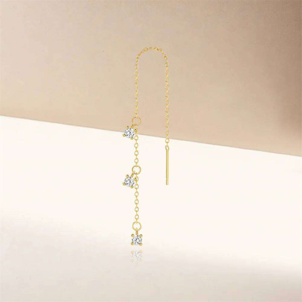 Aide 925 Sterling Silver 18K Gold Color Wire Tassel Chain Bling Zircon Pendants Earrings Hanging Female Stud Jewelry Pendientes