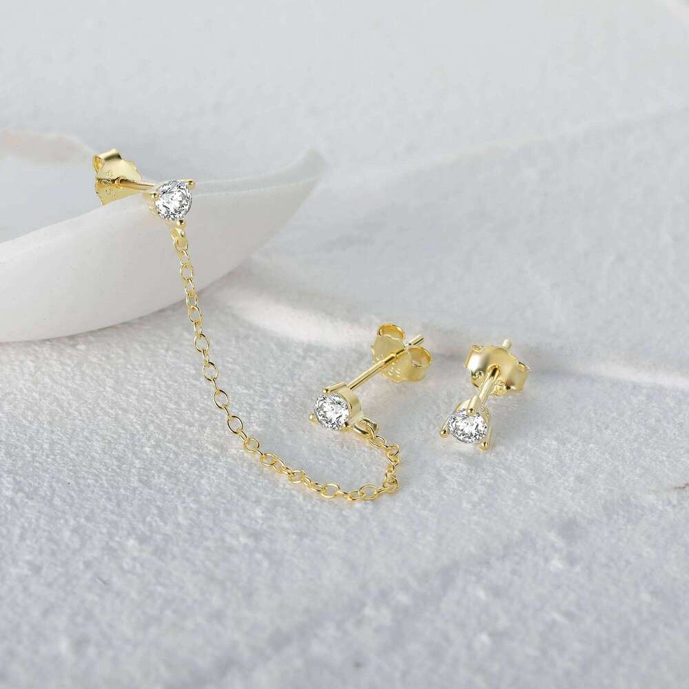 Aide 925 Sterling Silver Mismatched Stud Earrings For Women Tiny Stunning Zircon CZ Chain Tassel Ear Studs Piercing Pendientes