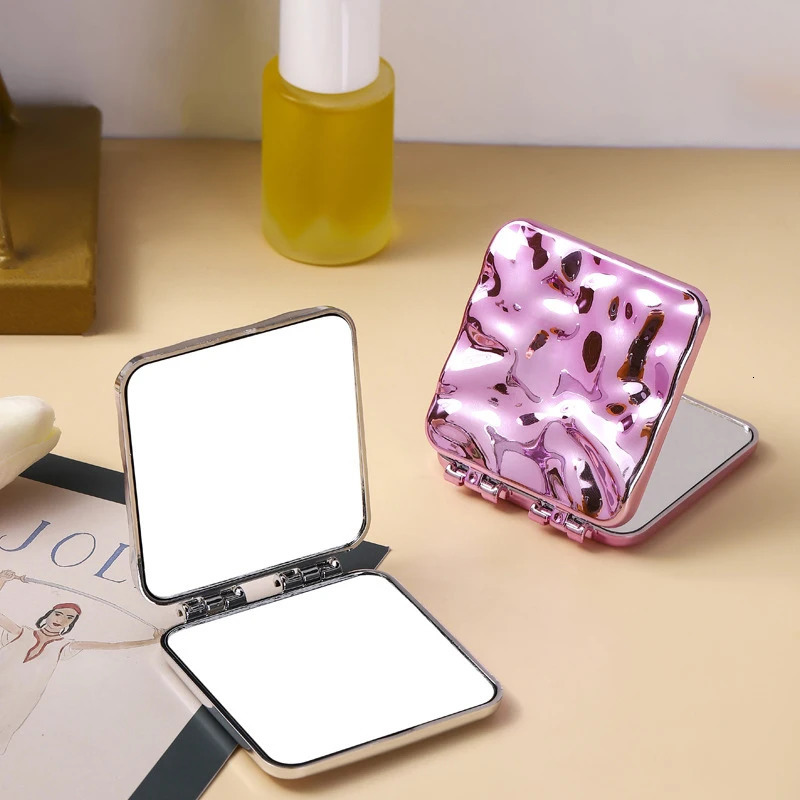 Foldable Plating Makeup Mirror Mini Square Makeup Vanity Mirror Portable Hand Mirrors Double-sided Pocket Mirror 251231
