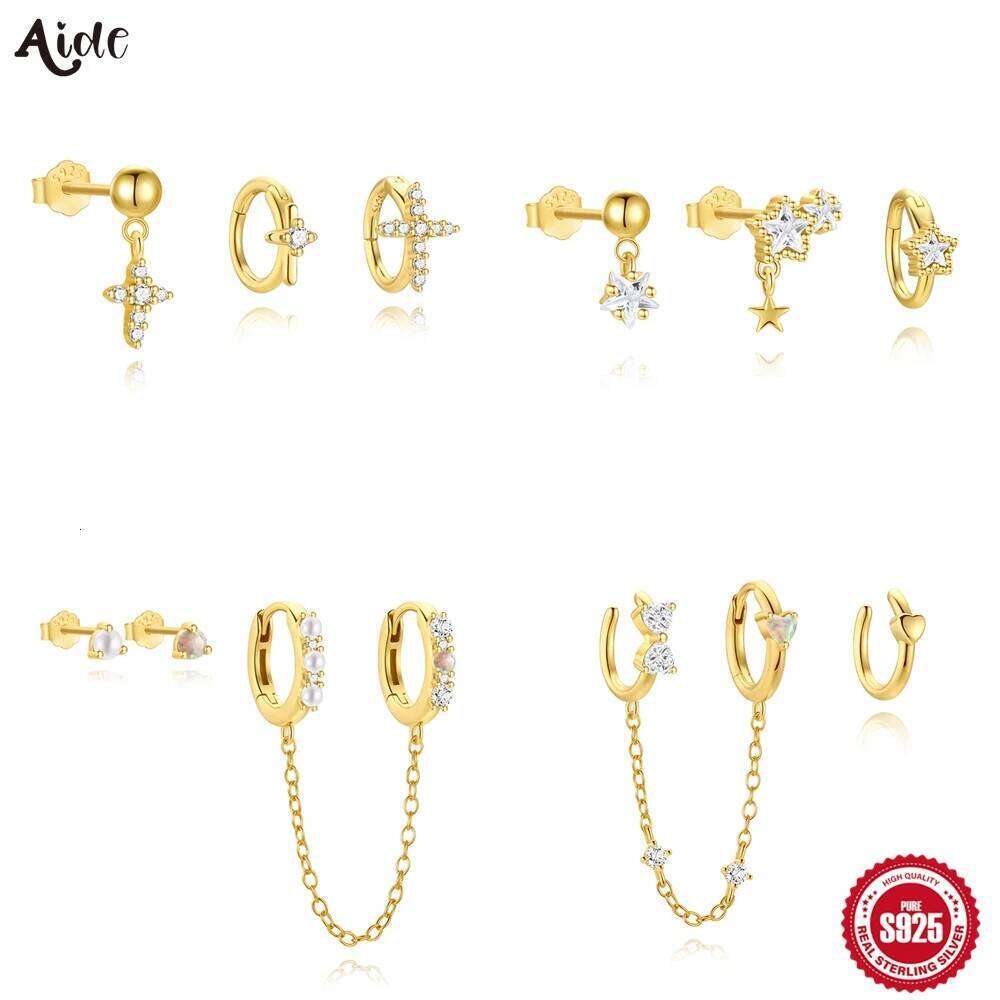 Aide Gold Earrings Set Women 925 Silver Huggie Hoop Stack Zircon Earring for Multiple Piercing Hypoallergenic Jewelry
