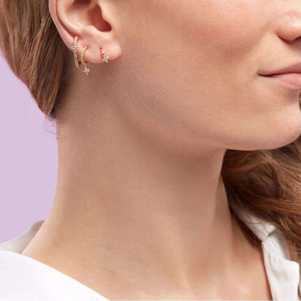 Aide 3PCS Shiny Clearly Zircon 925 Sterling Silver Set For Women 18K Gold Ins Minimalist Earring Fine Jewelry Pendientes