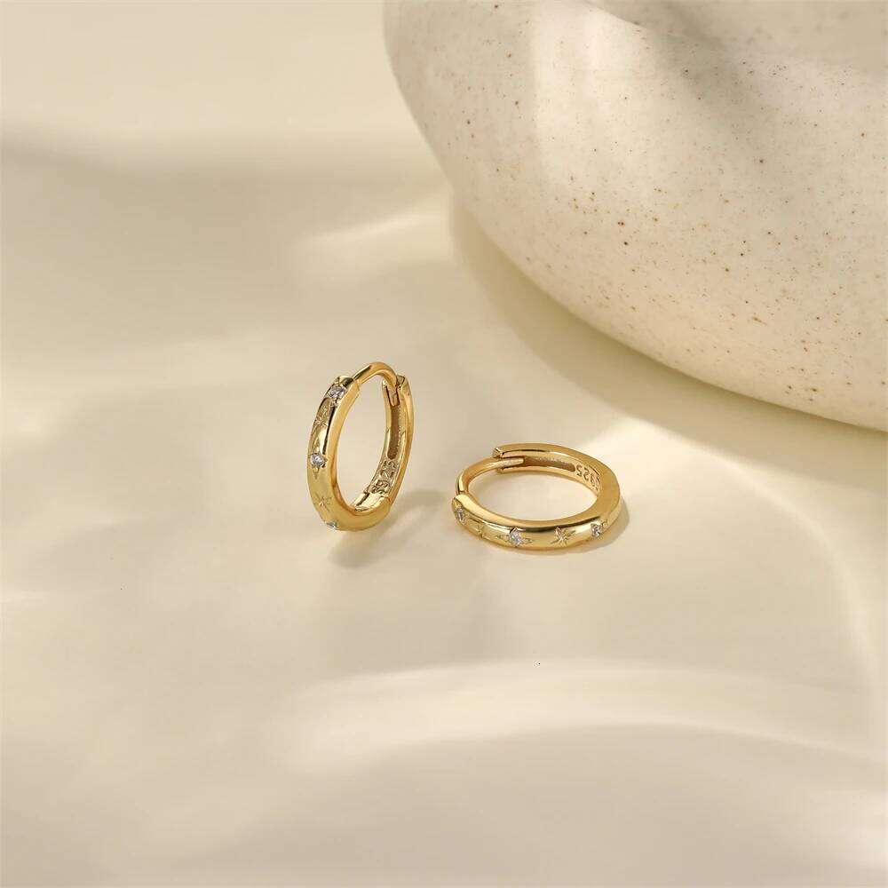 Aide 925 Sterling Silver 9mm Hoop for Women Fine Zircon Star Round Circle Earrings Fashion Party Jewelry Accessories