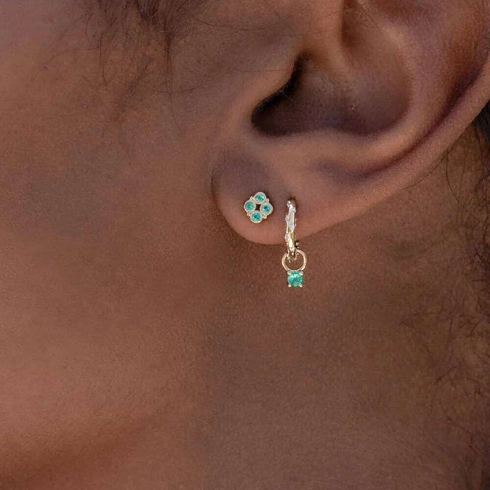 Aide 925 Sterling Silver White Green Blue Round CZ Zircon Pendant For Women Gift Sparkling Crystal Pave Circle Earrings