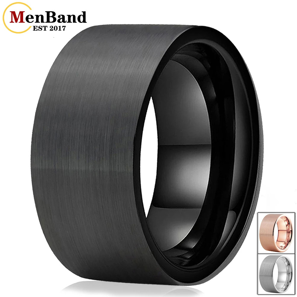 MenBand 10MM 12MM Large Men Ring Black Tungsten Wedding Ring Flat Band And Brushed Finish Comfort Fit 251230