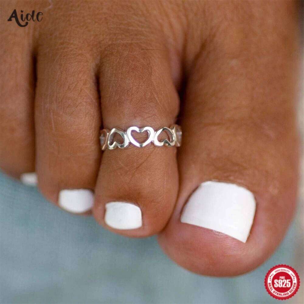 Aide 925 Sterling Silver Hollow Heart Adjustable Toe Rings High Quality For Women Bohemian Party Minimalist Feet Jewelry Gift