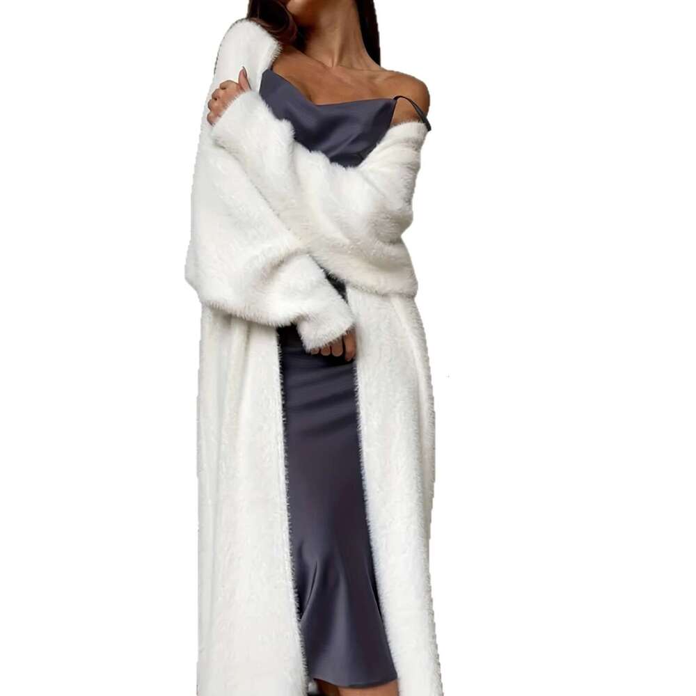 Cross-Border Imitation Mink Velvet White Knitted Coat Women, Loose Plush Fluffy Long Cardigan for Autumn and Winter