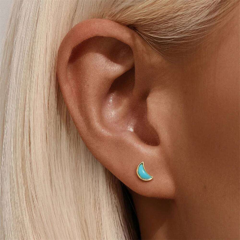 Aide Genuine 925 Sterling Silver Mini Fashion Korean Cute Star Moon Small Stud Earrings for Women Youth Birthday Jewelry Gifts