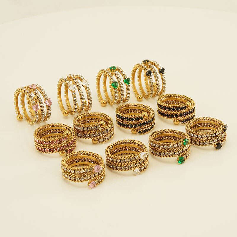 New Fashion Ring for Women Stainless Steel 18k Full Diamond Multi Layer Adjustable Open European and American Trendy Personality Ring Wholesale