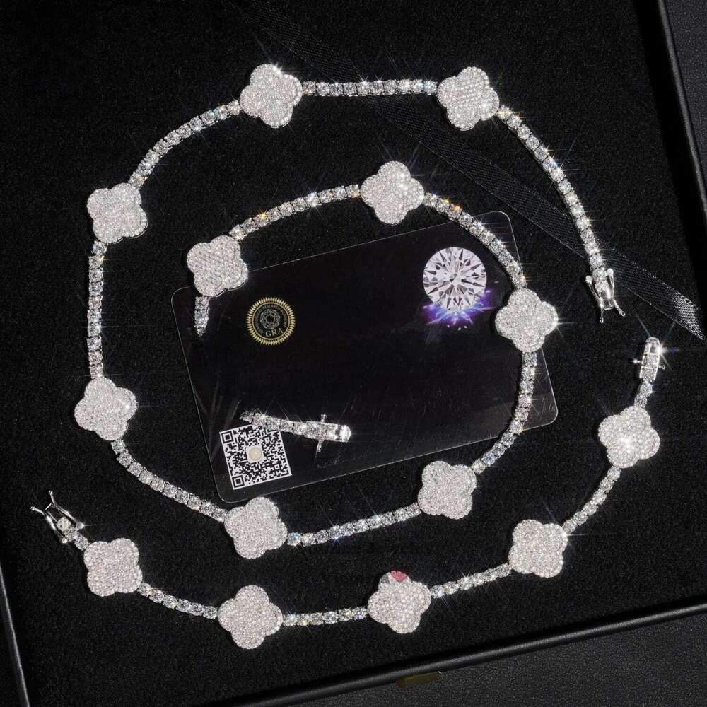 New Arrival 2024 Pass Tester 925 Sterling Silver VVS Moissanite Diamond Clover Tennis Chain Necklace Men's and women's fashion chains
